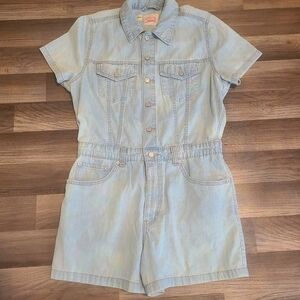 Light Blue Denim Short Sleeve Jumpsuit